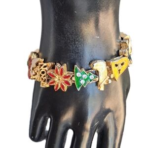 Vintage Gold Tone Christmas Holiday Slider Charm Bracelet